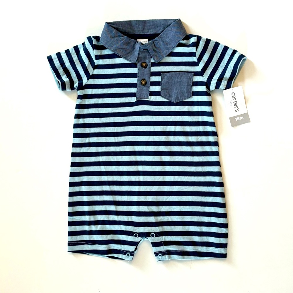 NWT Carters Blue Striped Romper